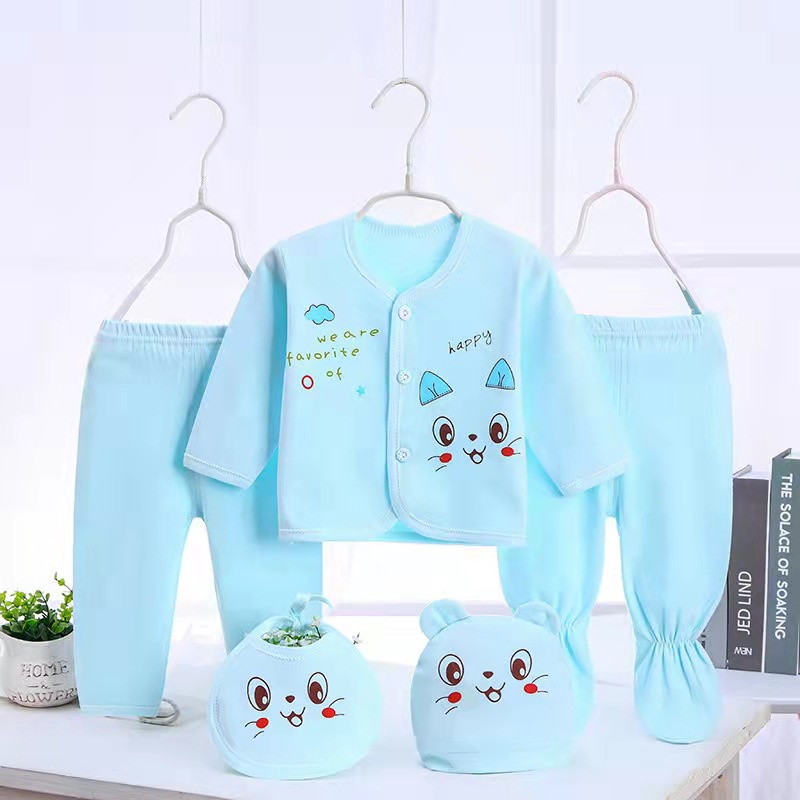 Set 5 món đồ quần áo dài cho bé sơ sinh 0-3 tháng 100% cotton nguyên chất hàng xuất Hàn cao cấp _ SET02