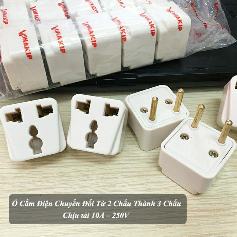 Phích cắm điện chuyển ổ 2 chấu thành 3 chấu VINAKIP
