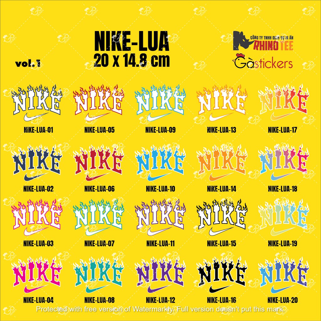 SET 5 LOGO NIKE LỬA VOL.1 - LOGO ỦI PHÔI IN PET CHUYỂN NHIỆT SIZE LỚN ÉP ÁO