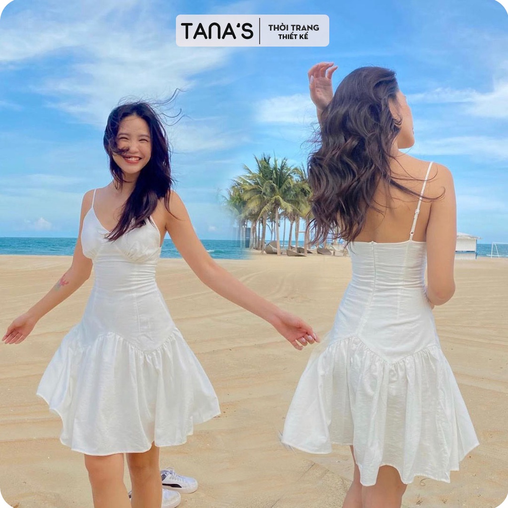 Đầm trắng 2 dây body đuôi cá - Đầm đi biển