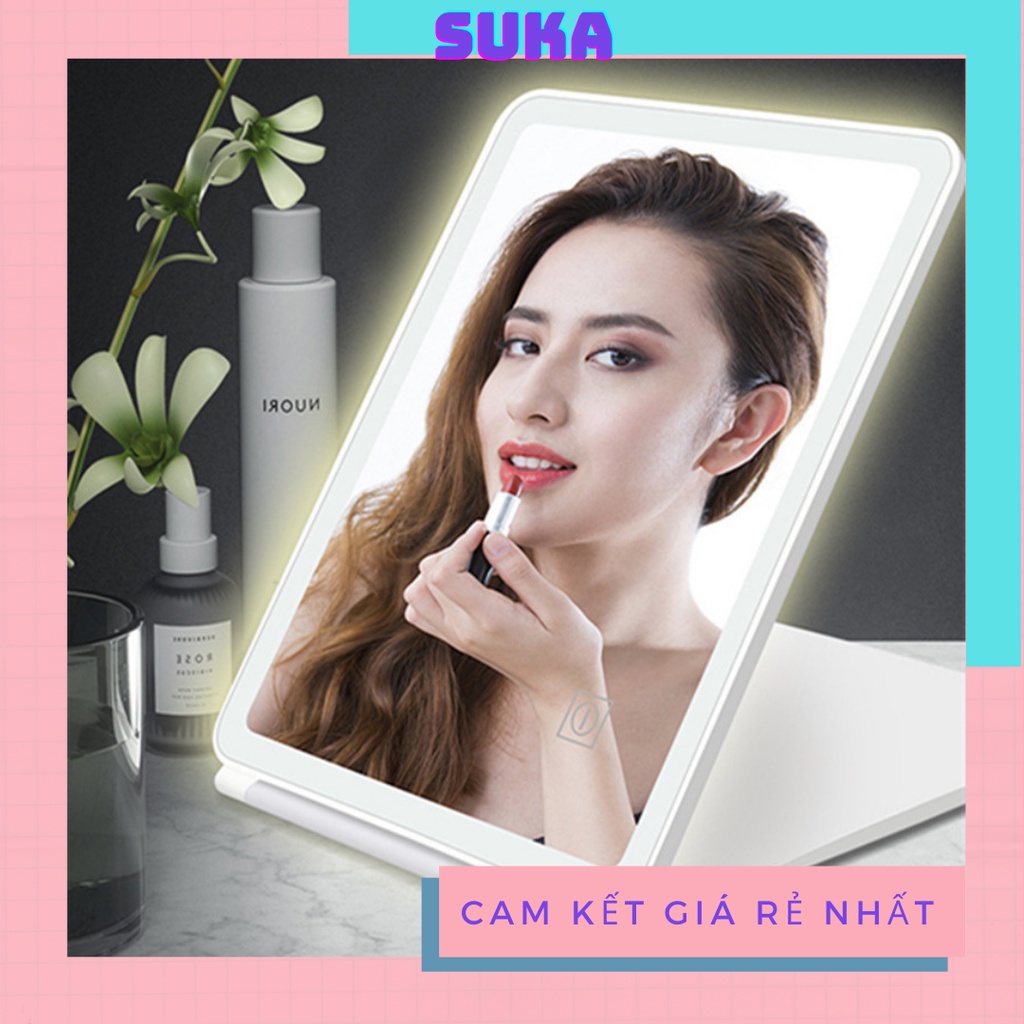Gương LED để bàn trang điểm gấp gọn thông minh, gương makeup cao cấp HOT TREND Hàn Quốc