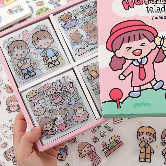 Bộ miếng dán sticker,Bộ 1000 Miếng Dán Hãng TELADO Cô Gái và Bé Thỏ