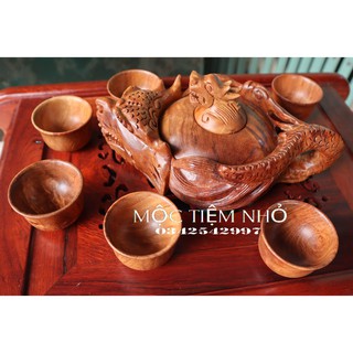 Bộ ấm chén rồng nguyên khôi gỗ hương ta