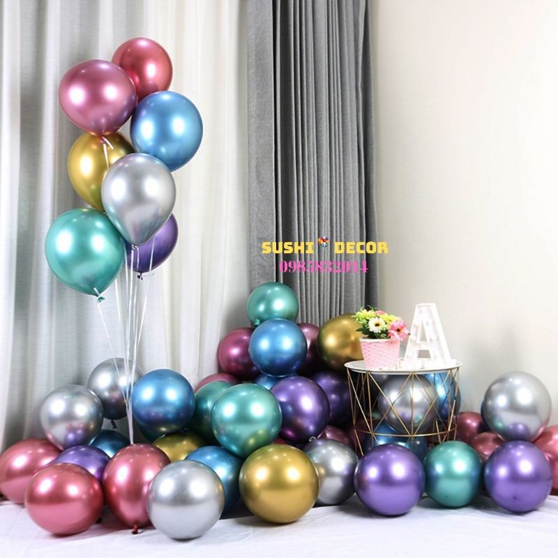 Combo 50 bóng chrome siêu nhũ nhiều màu 10inch 28cm dùng để trang trí sinh nhật tiệc cưới siêu rẻ
