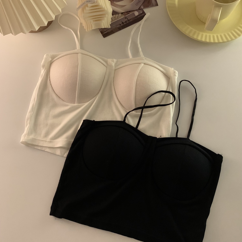 Xiaozhainv Áo croptop không tay dáng ôm thời trang Hàn Quốc cho nữ