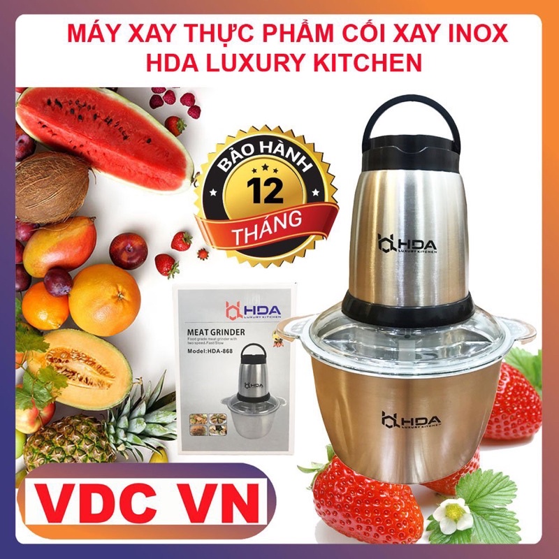 Máy Xay Thịt FOOD PROCESSOR HDA Cối Inox Đa Năng Dao 4 Lưỡi - Dung Tích 2 lít - TAOBAOVDCVN