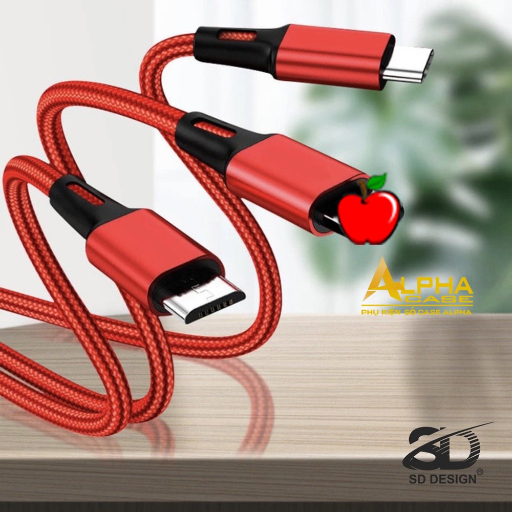 Cáp Sạc 3 Đầu L2 SD Design đa năng 3in1-Micro-Type C Dây Dù Sạc cho Samsung Oppo Xiaomi IP