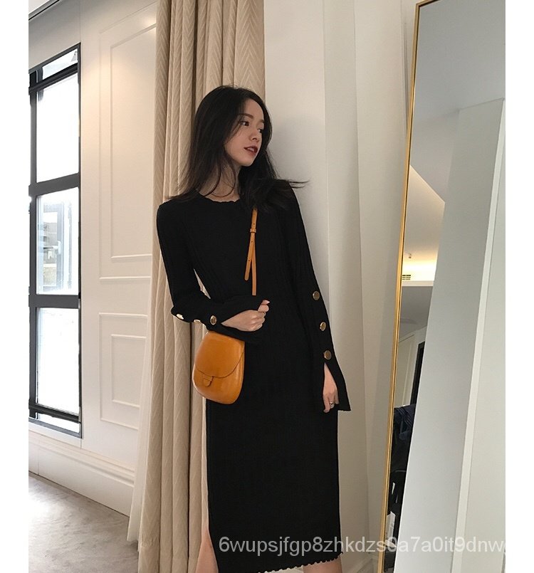 Váy dệt kim dài tay kiểu Hàn Quốc mẫu mới thu đông