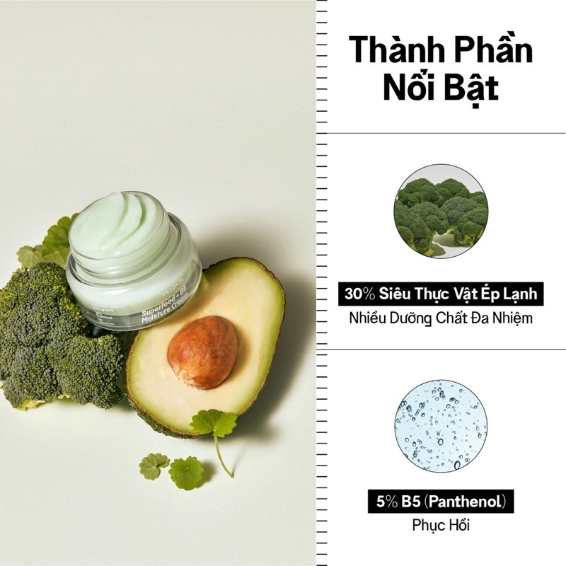 Kem Dưỡng Ẩm Thuần Chay Cho Da Dầu Nhạy Cảm Superfood + B5 Moisture Cream 50ml