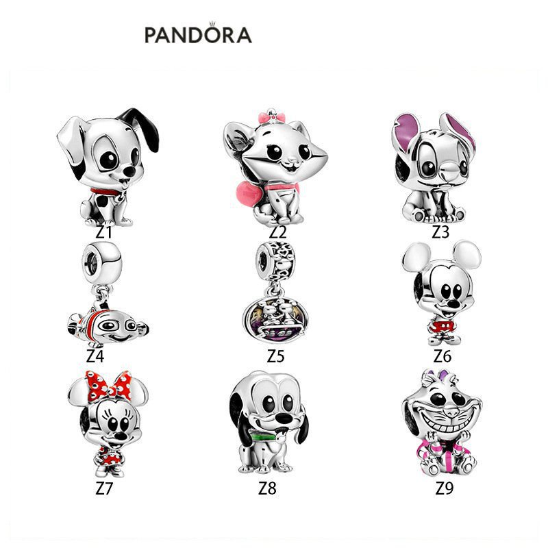 Mặt dây chuyền hình con mèo Mickey Minnie stacey Mary đính cườm động vật mới bằng bạc Pandora S925