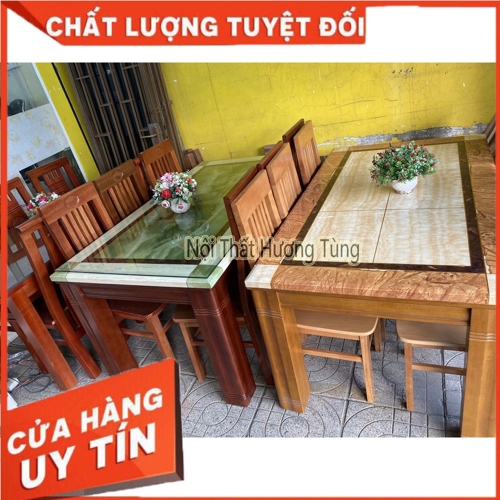 Bộ Bàn Ghế Phòng Ăn Gỗ Sồi Mỹ  - Có Bọc Nệm Da/ Nỉ - Mặt Đá - Nội Thất Hương Tùng - Cam Kết Giao Đúng Sản Phẩm.