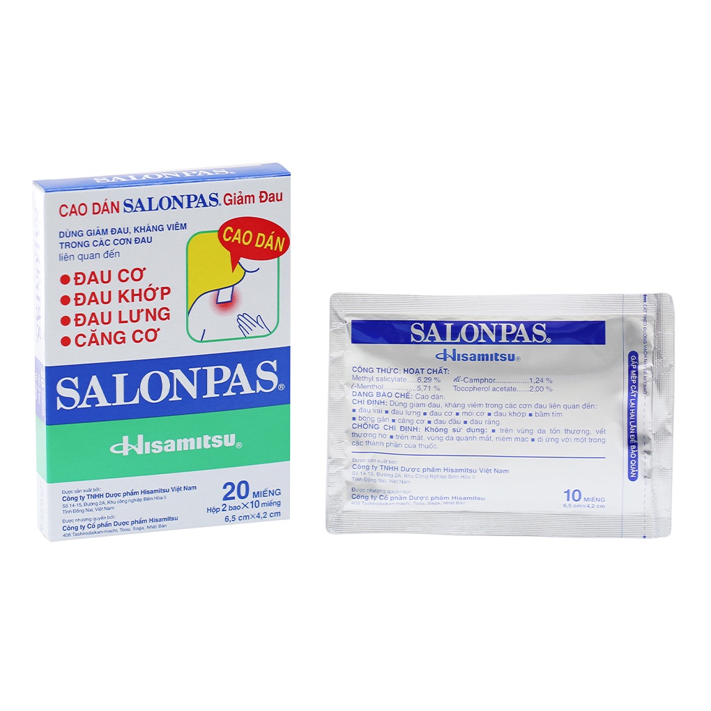 Miếng dán Salonpas giảm đau cơ (Hộp 20 miếng) - Nhà thuốc Amipharma