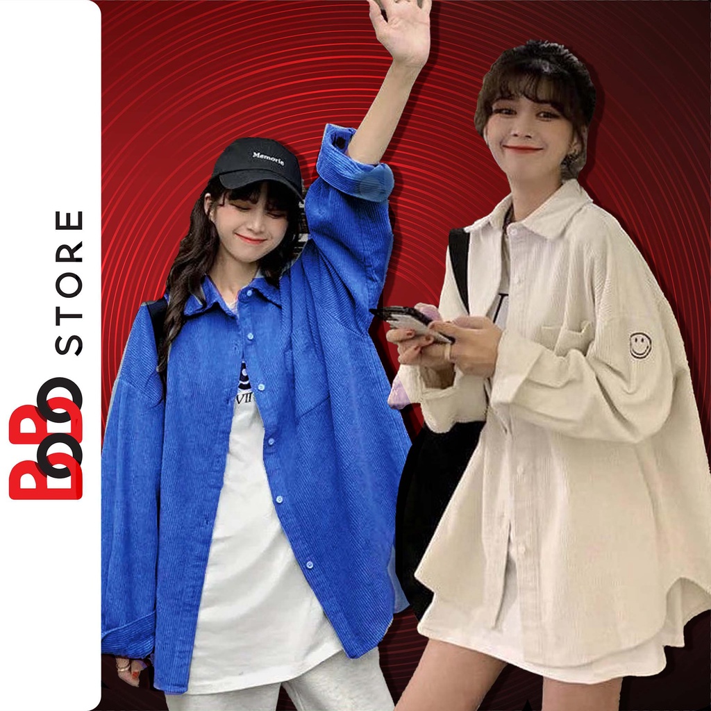 Áo khoác sơ mi nhung tăm unisex form rộng mặt cười oversize dành cho nam nữ - BoBo Store
