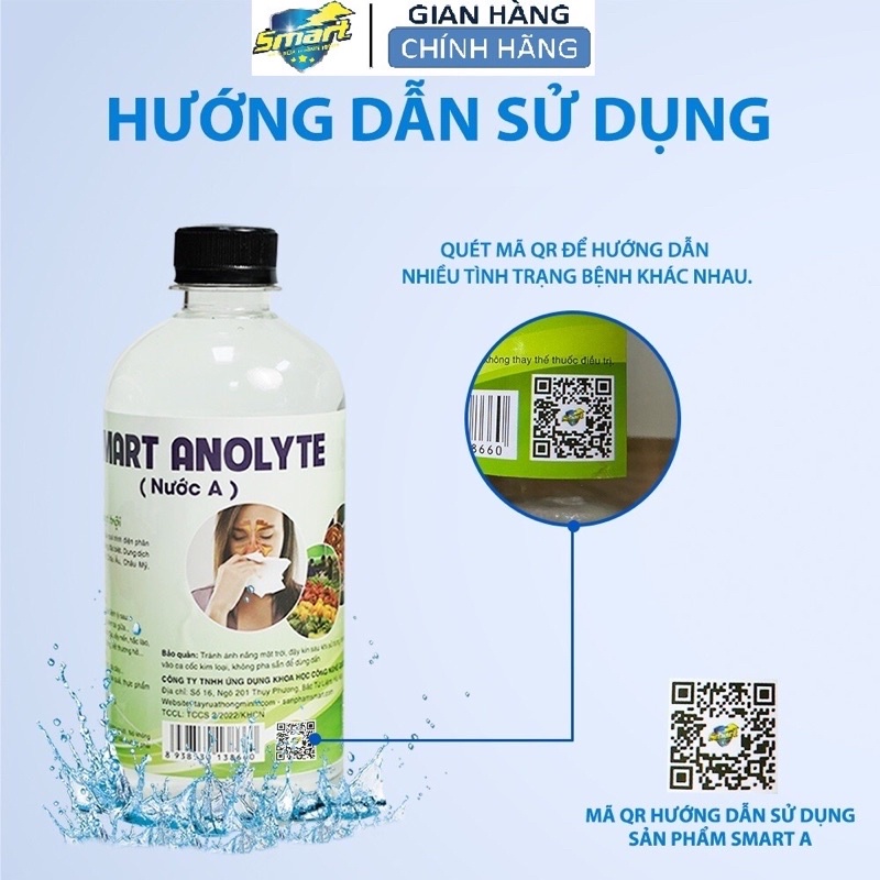 Nước Anolyte nước sát khuẩn an toàn chai 500ml, Smart A