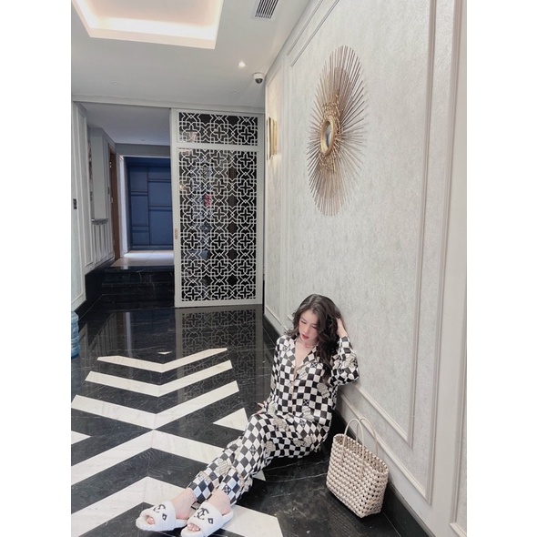 Đồ bộ pijama mặc nhà Tay dài Quần dài Lụa Satin thiết kế cao cấp chuẩn shop cho bạn nữ dưới 62kg