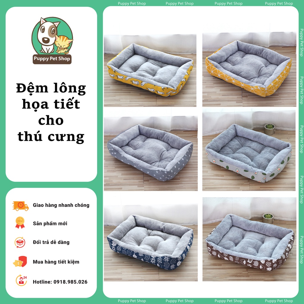 [10 mẫu, 4 size] Đệm lông họa tiết Canvas cho thú cưng