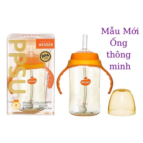Bình Ống Hút Wesser Nhựa Ppsu Mẫu Mới Bình Tập Uống Cho Bé Có Tay Cầm Dung Tích 260ml