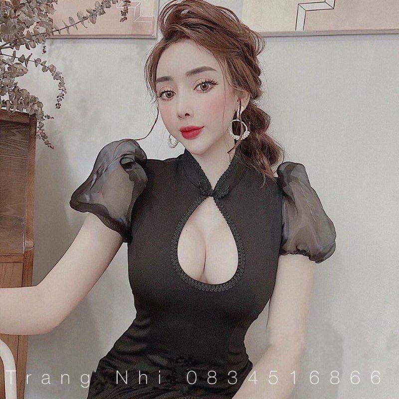Đầm sườn xám khoét giọt nước sexy
