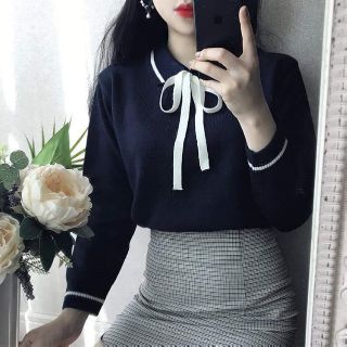ÁO LEN CỔ ĐỨC THẮT NƠ HÀN QUỐC