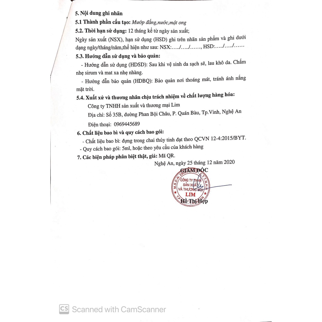 Serum hôi nách trầu không LIM- khử hôi nách, se khit lỗ chân lông,dứt điểm mùi hôi.