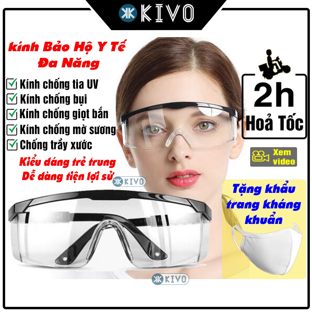 Kính Bảo Hộ - Kính Chống Bụi Đi Xe Máy Cao Cấp- Kính Mắt Bảo Hộ Đa Năng Chống Gió,Chống Trầy Xước,Chống Tia Cực Tím-Kivo