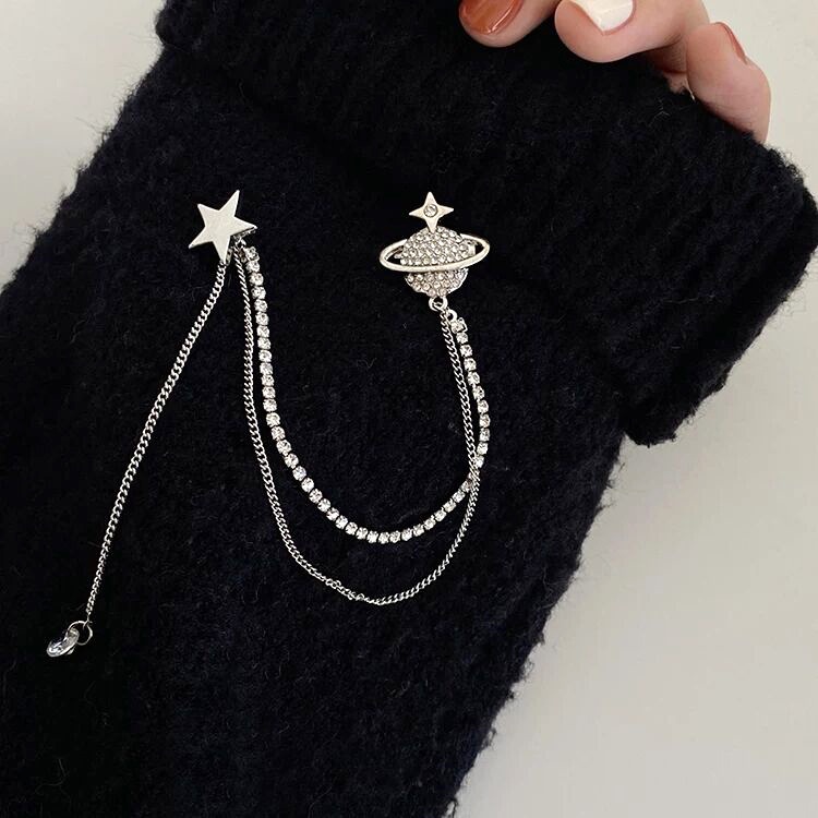 Ghim Cài Áo Hình Ngôi Sao Và Mặt Trăng Phối Tua Rua Cao Cấp Thời Trang