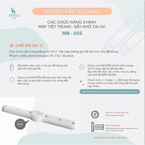 Máy tiệt trùng sấy khô tia UV C-Led Moazbebe MB025