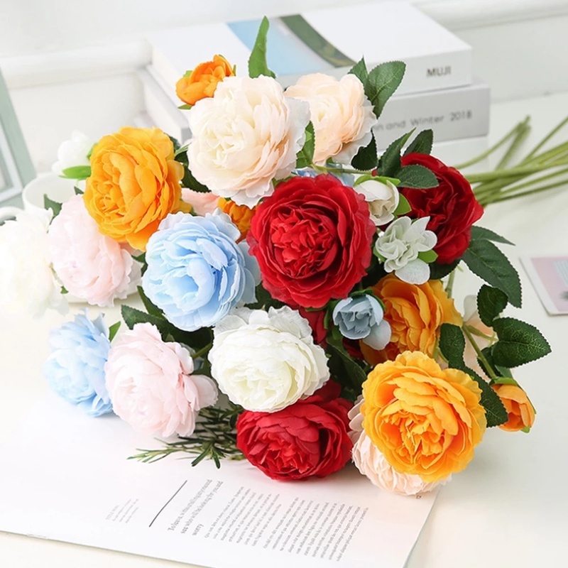 Bó Hoa Mẫu Đơn Giả 3 Đầu Bông Trang Trí Tuyệt Đẹp