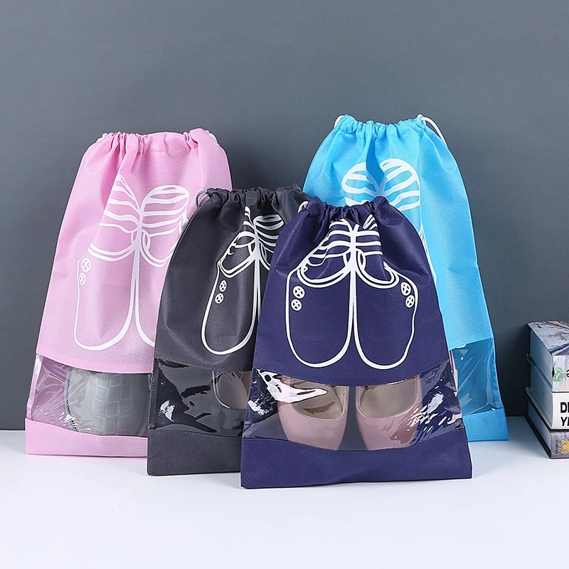 5 Pcs Portable Travel Shoe Bag / Non Woven Drawstring Waterproof Shoe Storage Pouch / Home Organizer