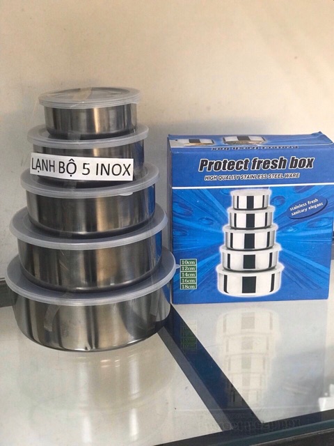 Bộ 5 bát inox có nắp đậy hàng dày dặn