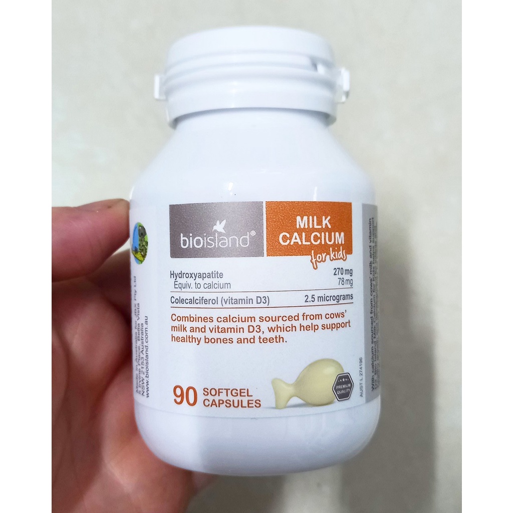 Canxi sữa Bioisland Milk Calcium lọ 90 viên (Úc). Bổ sung calci và vitamin d cho bé từ 7 tháng tuổi.