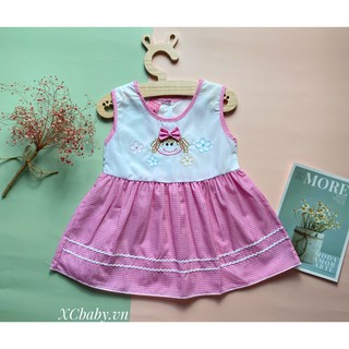XCbabi đầm xòe sọc caro hoa thêu dễ thương cho bé gái