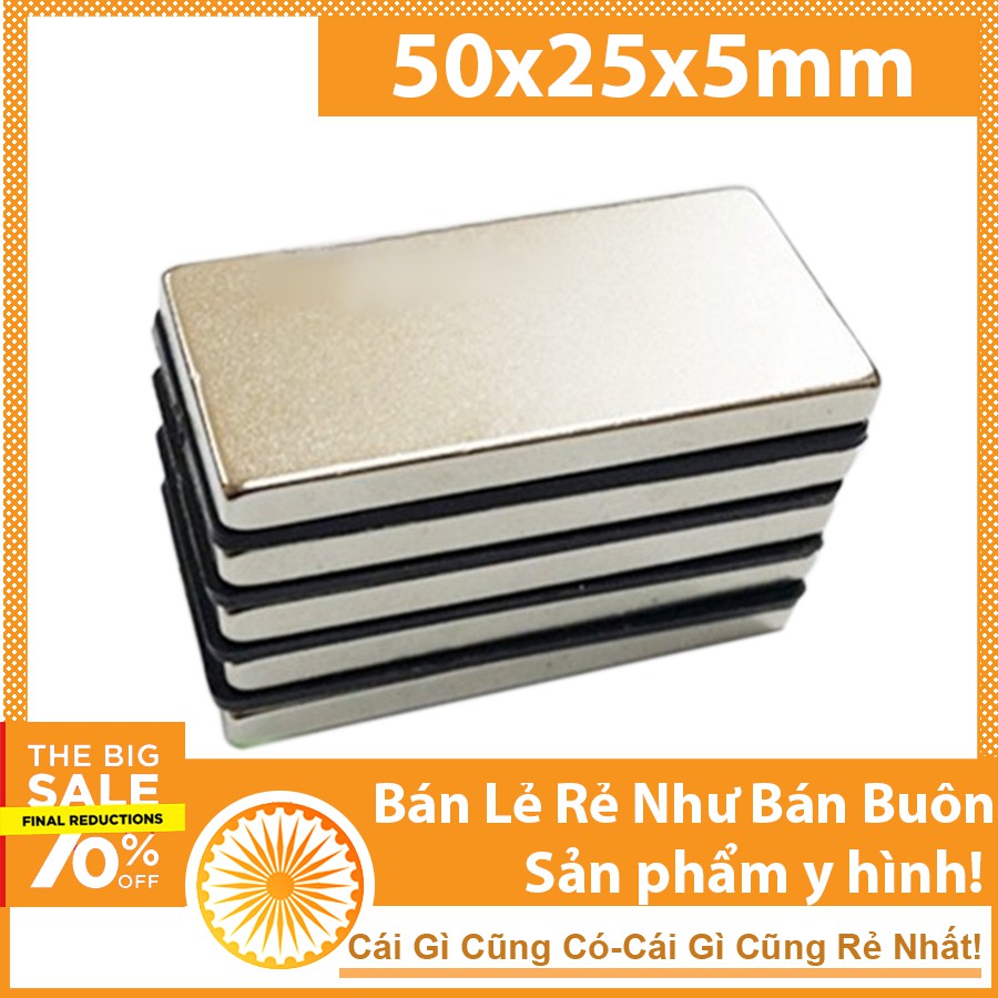 Nam châm đất hiếm 50x25x5mm lực hít cực mạnh, nam châm trắng