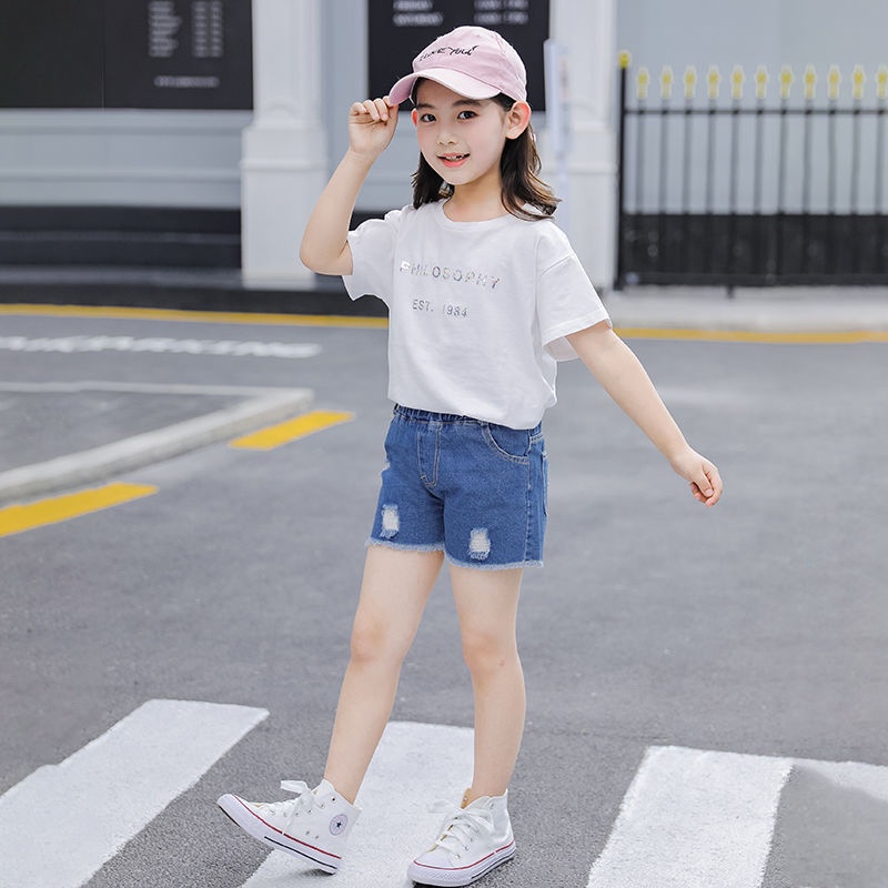 Quần short denim màu sắc đơn giản phong cách Hàn Quốc thời trang cho bé gái