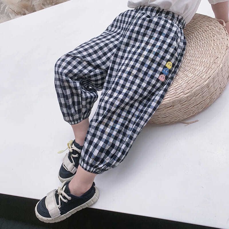 Quần dài ống rộng chống muỗi họa tiết sọc caro phong cách Hàn Quốc thời trang cho bé gái