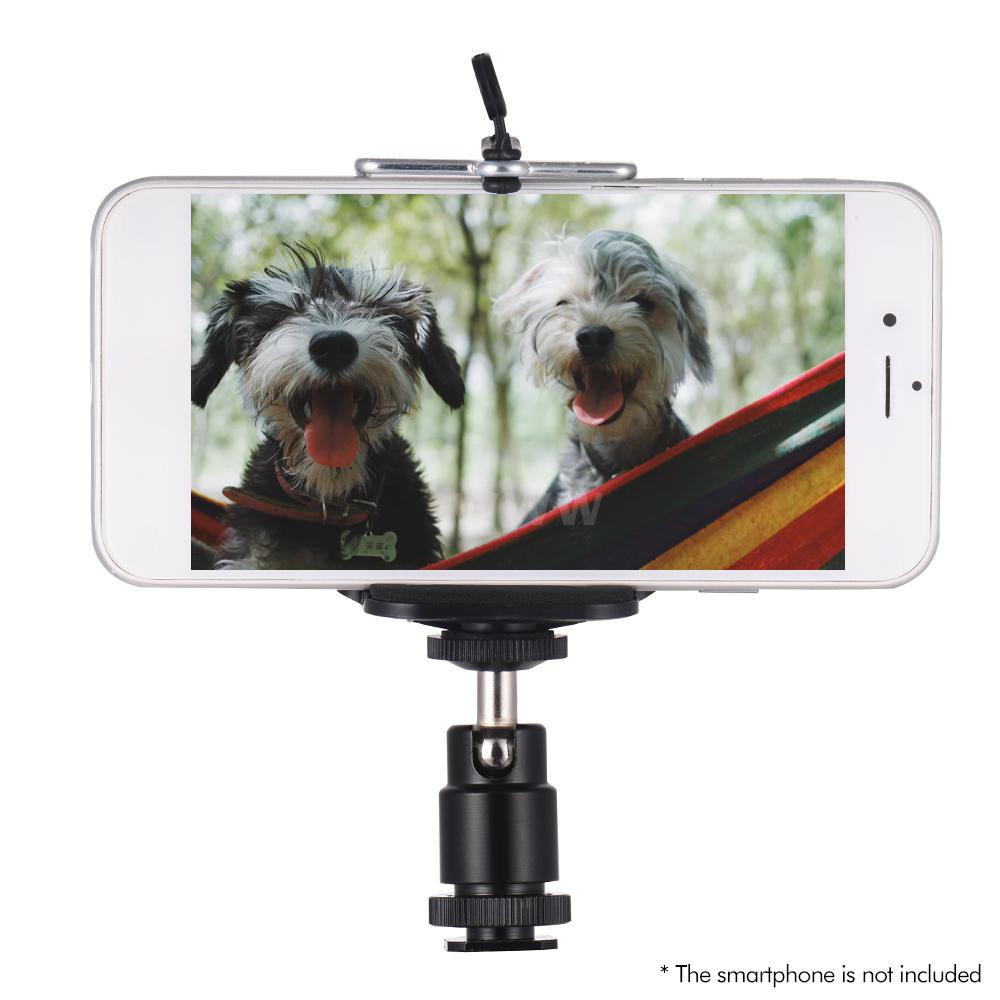 Adjustable Phone Holder Clip + Mini Ball Head with 1/4 Inch Screw Mounts for Canon Nikon Sony DSLR ILDC Mini DV Monitor Video Light Tripod for iPhone Samsung Huawei 5.5-8.5cm Width Smartphone