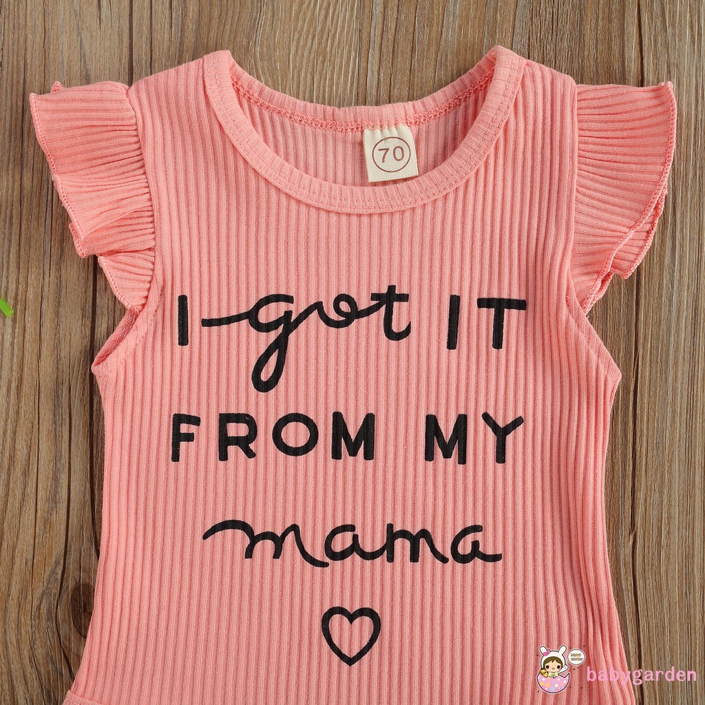 Bộ Áo Liền Quần 3 Món In Chữ Gồm Áo Tay Cánh Tiên + Quần Short Hoa + Băng Đô Cho Bé Gái