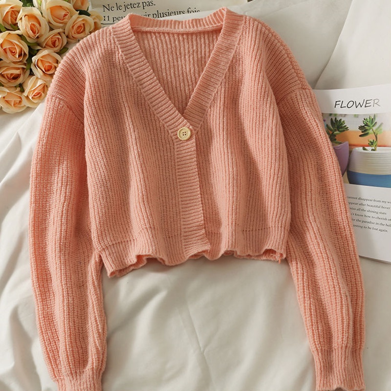 Áo cardigan Dệt Kim Tay Dài Cổ Chữ V Phong Cách Thời Trang Thu Đông Hàn Quốc Mới