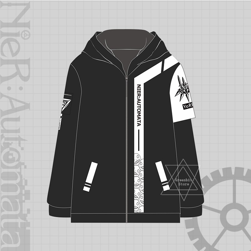 Áo khoác Hoodie màu đen có khóa kéo phong cách Game NieR:Automata NoBrandYesCotton