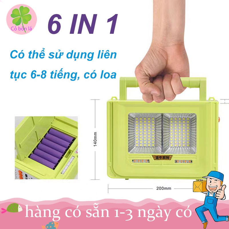 Đèn LED Khẩn Cấp Năng Lượng Mặt Trời Công Suất 100W 6 IN 1, Có Loa Bluetooth, Đèn Đuổi Muỗi, Sạc Dự Phòng Tiện Lợi