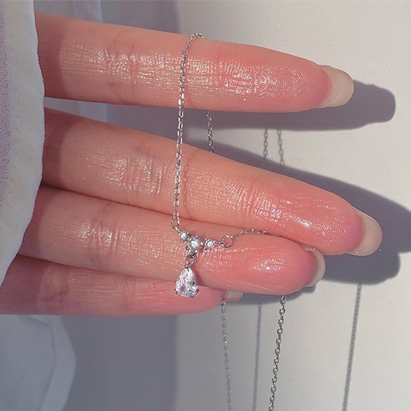Vòng cổ Mặt Hình Giọt Nước Đính Đá Zircon Phong Cách Hàn Quốc Đơn Giản Cho Nữ