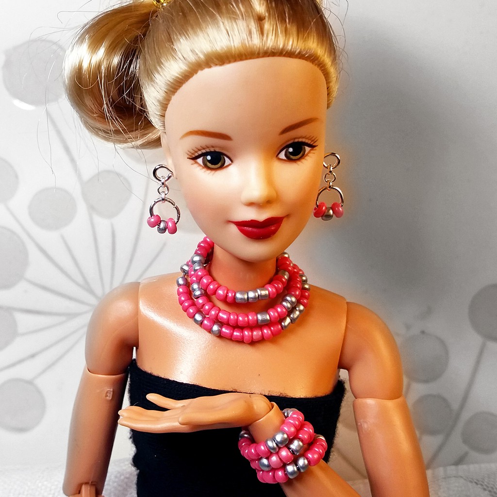 Vòng cổ, Hoa Tai Búp bê Handmade nhiều màu Phối hợp Ấn tượng - Bộ Trang Sức Búp Bê Barbie Giá rẻ