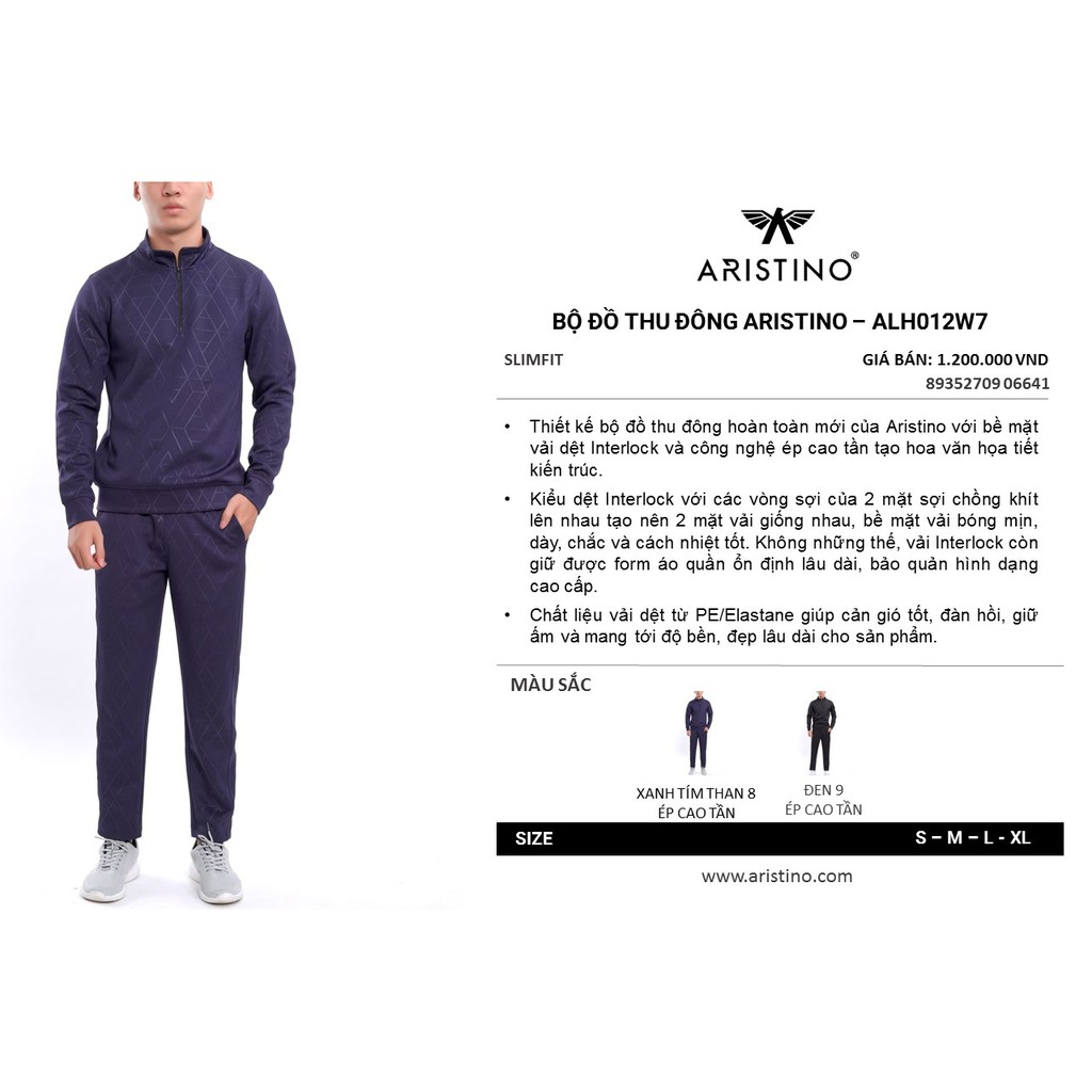[SALE 45%] Bộ nỉ nam Aristino ép nhiệt cực sang chảnh, ống suông ALH012W7, tag 1200k | BigBuy360 - bigbuy360.vn