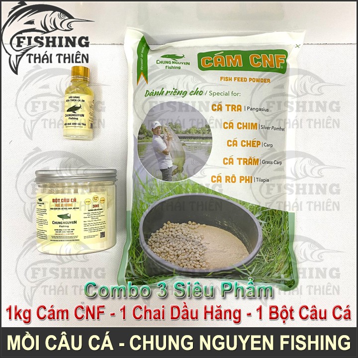 Combo 3 Siêu Phẩm 1kg Cám CNF, 1 Chai Dầu Hăng, 1 Hũ Bột Ngũ Vị Hương Chuyên Dùng Câu Cá Tra, Chép, Rô Phi Chung Nguyen