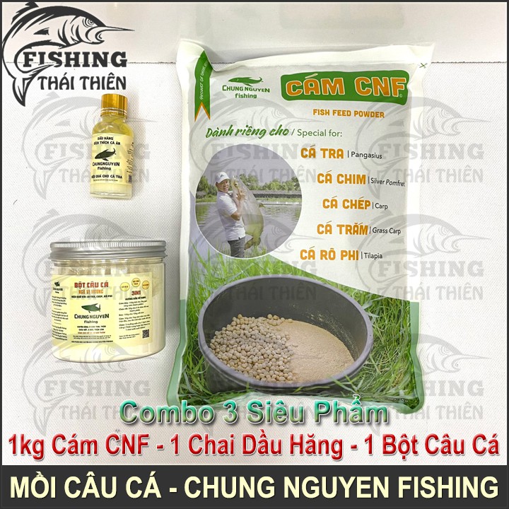 Combo 3 Siêu Phẩm 1kg Cám CNF, 1 Chai Dầu Hăng, 1 Hũ Bột Ngũ Vị Hương Chuyên Dùng Câu Cá Tra, Chép, Rô Phi Chung Nguyen