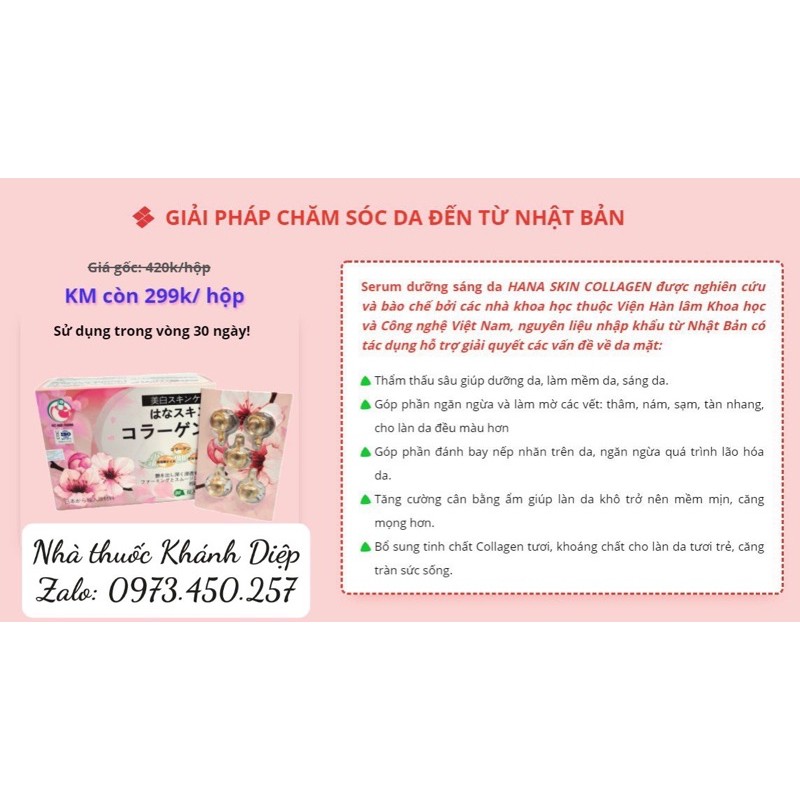 Viên bôi dưỡng da colagen Hana skin collagen mặt hoa da phấn hộp 30 viên