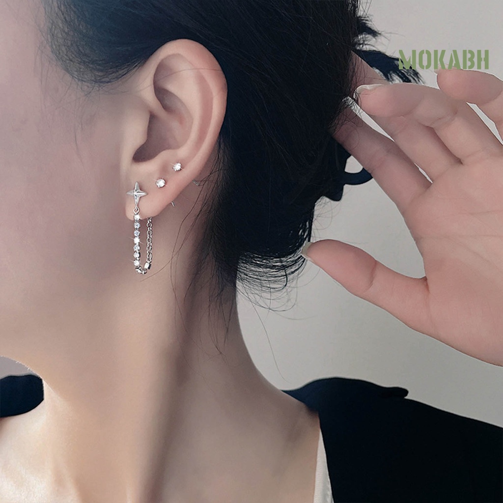 [Mới] 1 Cặp Bông Tai Ngôi Sao Tua Rua Đính Đá Zircon Lấp Lánh Cho Nữ