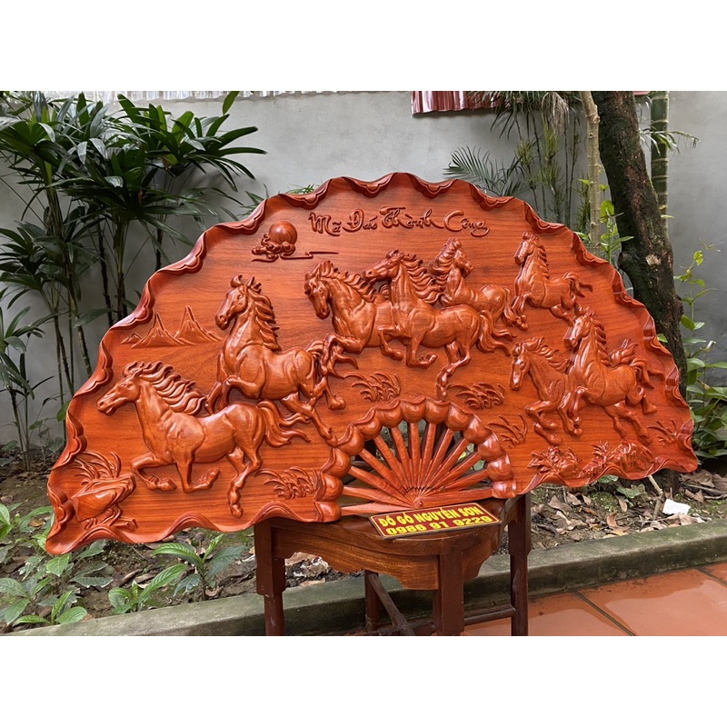 Tranh quạt gỗ mã đáo thành công 60 x 120cm