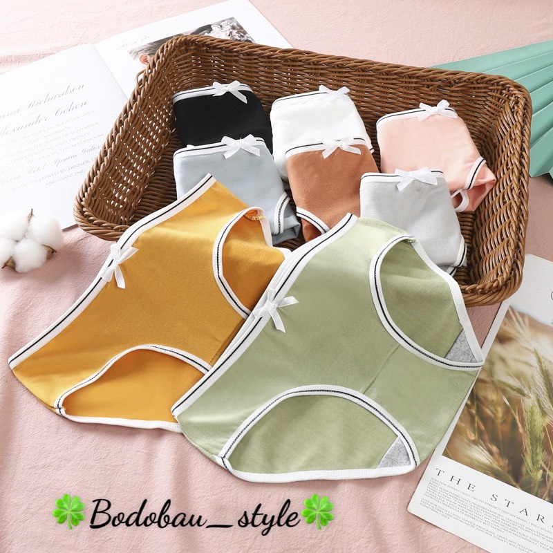 Quần lót nữ cotton viền đen đính nơ siêu xinh - quần chip  kháng khuẩn cao cấp  (BẦU BÍ NHỎ BON CHEN)  QL-B02