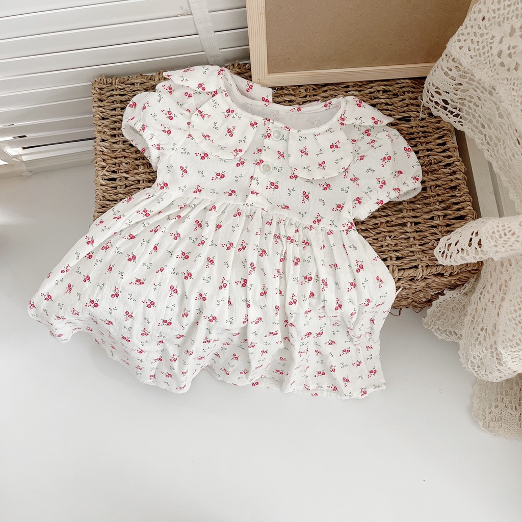 Váy hè cộc tay cổ hoa cho bé gái 8-21kg - Chất thô cara mát